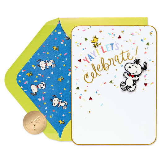 Birthday Blowout Peanuts Birthday Greeting Card with Snoopy Pin Image 1