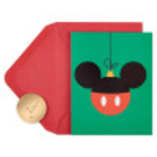 Mickey Mouse Ornament Disney Christmas Cards Boxed - Glitter-Free, 20-Count