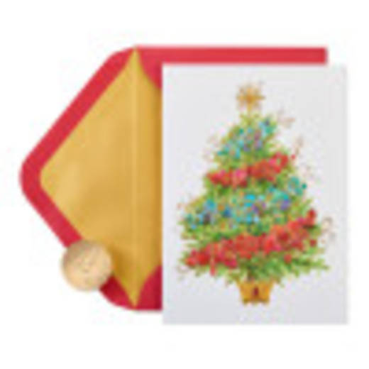 Christmas Tree with Holiday Ornaments Christmas Boxed Cards - Glitter-Free, 12-Count