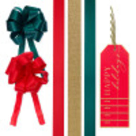 Red, Green and Gold Christmas Gift Tags, Ribbons and Bows for Gift Wrapping, 10-Count