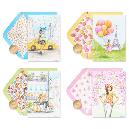 City Fashion Birthday Card Assortment  - Designed by Bella Pilar, 4-Count