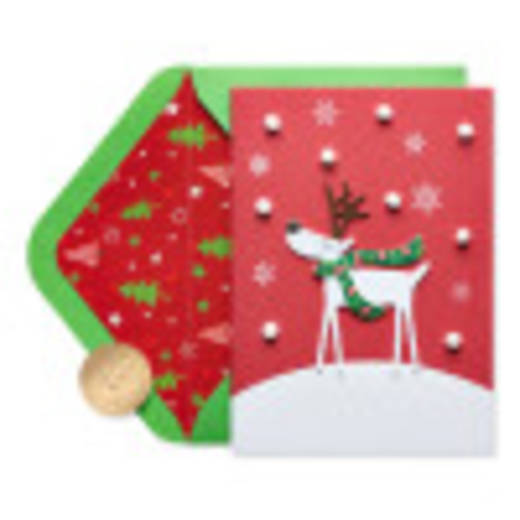 Reindeer in Snow Happy Holidays Greeting Card
